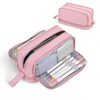Pencil Case - Pencil Case - Pencil Case for Boys and Girls - Multifunctional Compartment Pencil Case - School Supplies - 22x11x9.5cm - Pink.