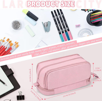Pencil Case - Pencil Case - Pencil Case for Boys and Girls - Multifunctional Compartment Pencil Case - School Supplies - 22x11x9.5cm - Pink.