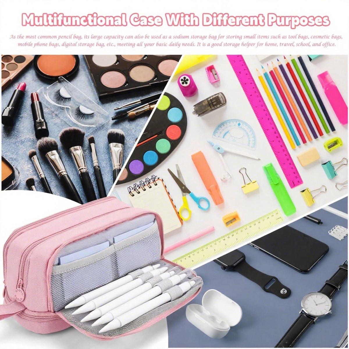 Pencil Case - Pencil Case - Pencil Case for Boys and Girls - Multifunctional Compartment Pencil Case - School Supplies - 22x11x9.5cm - Pink.