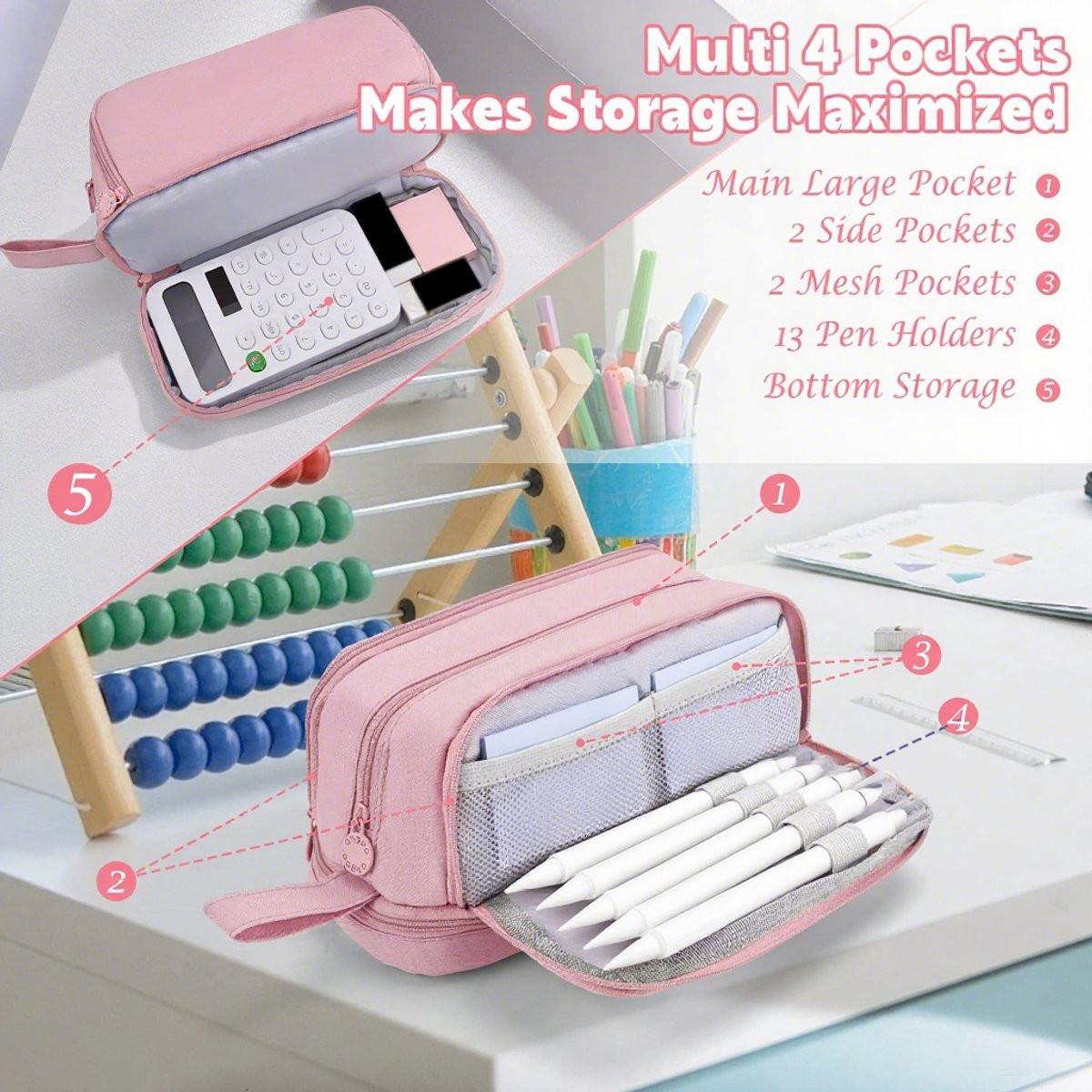 Pencil Case - Pencil Case - Pencil Case for Boys and Girls - Multifunctional Compartment Pencil Case - School Supplies - 22x11x9.5cm - Pink.