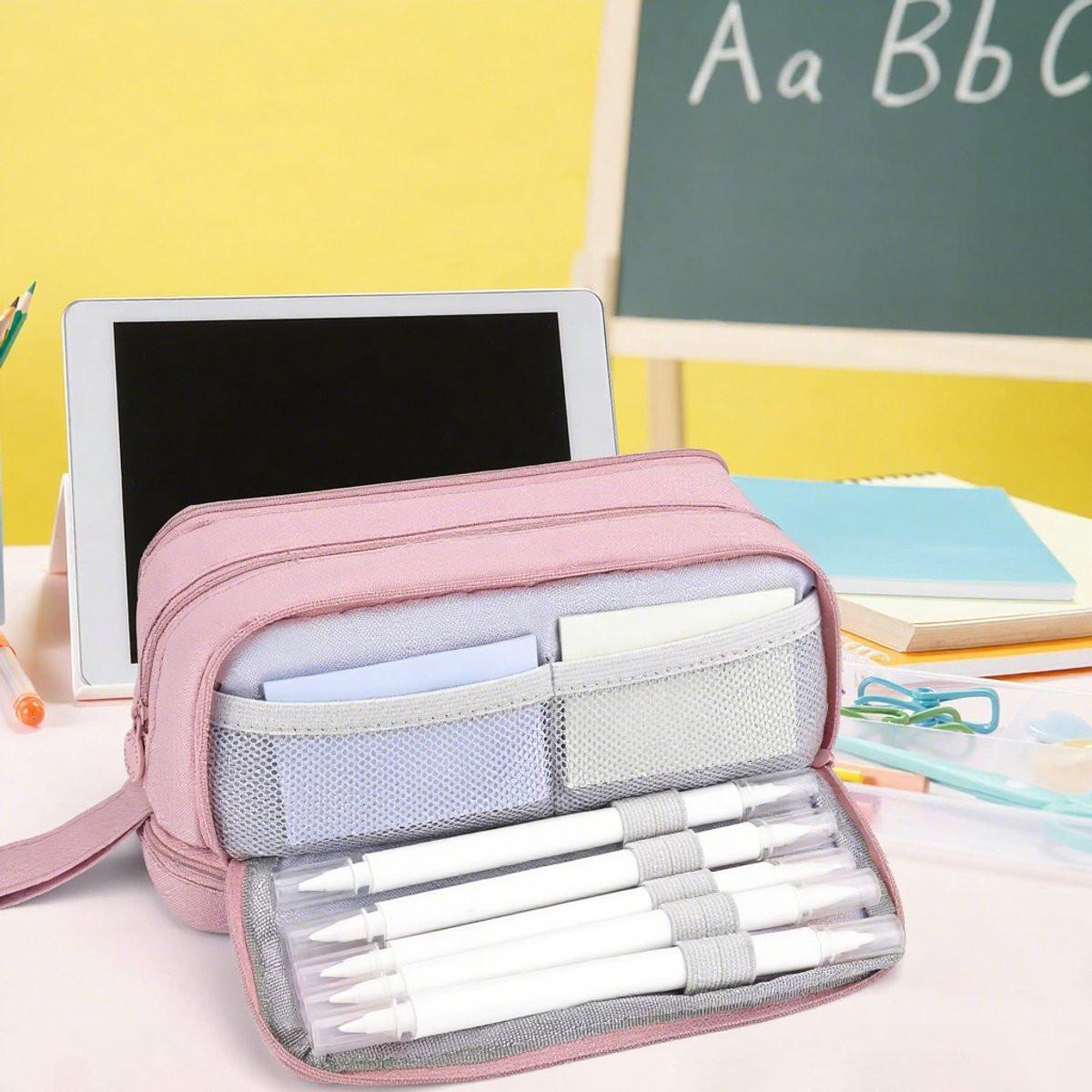 Pencil Case - Pencil Case - Pencil Case for Boys and Girls - Multifunctional Compartment Pencil Case - School Supplies - 22x11x9.5cm - Pink.