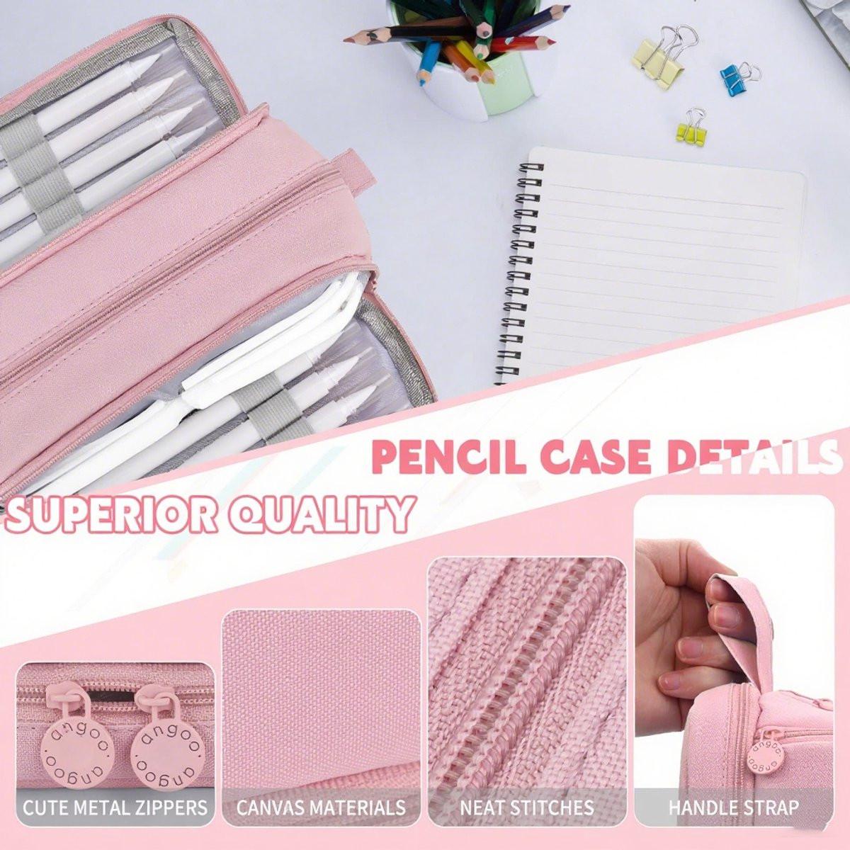 Pencil Case - Pencil Case - Pencil Case for Boys and Girls - Multifunctional Compartment Pencil Case - School Supplies - 22x11x9.5cm - Pink.