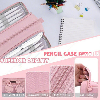 Pencil Case - Pencil Case - Pencil Case for Boys and Girls - Multifunctional Compartment Pencil Case - School Supplies - 22x11x9.5cm - Pink.