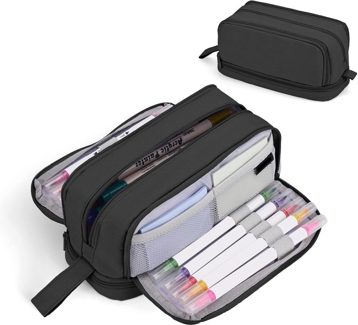 Pencil case - Pencil case - Pencil case for boys and girls - Multifunctional pencil case with compartments - School supplies - 22x11x9.5cm - Black.