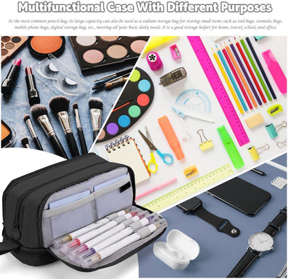 Pencil case - Pencil case - Pencil case for boys and girls - Multifunctional pencil case with compartments - School supplies - 22x11x9.5cm - Black.