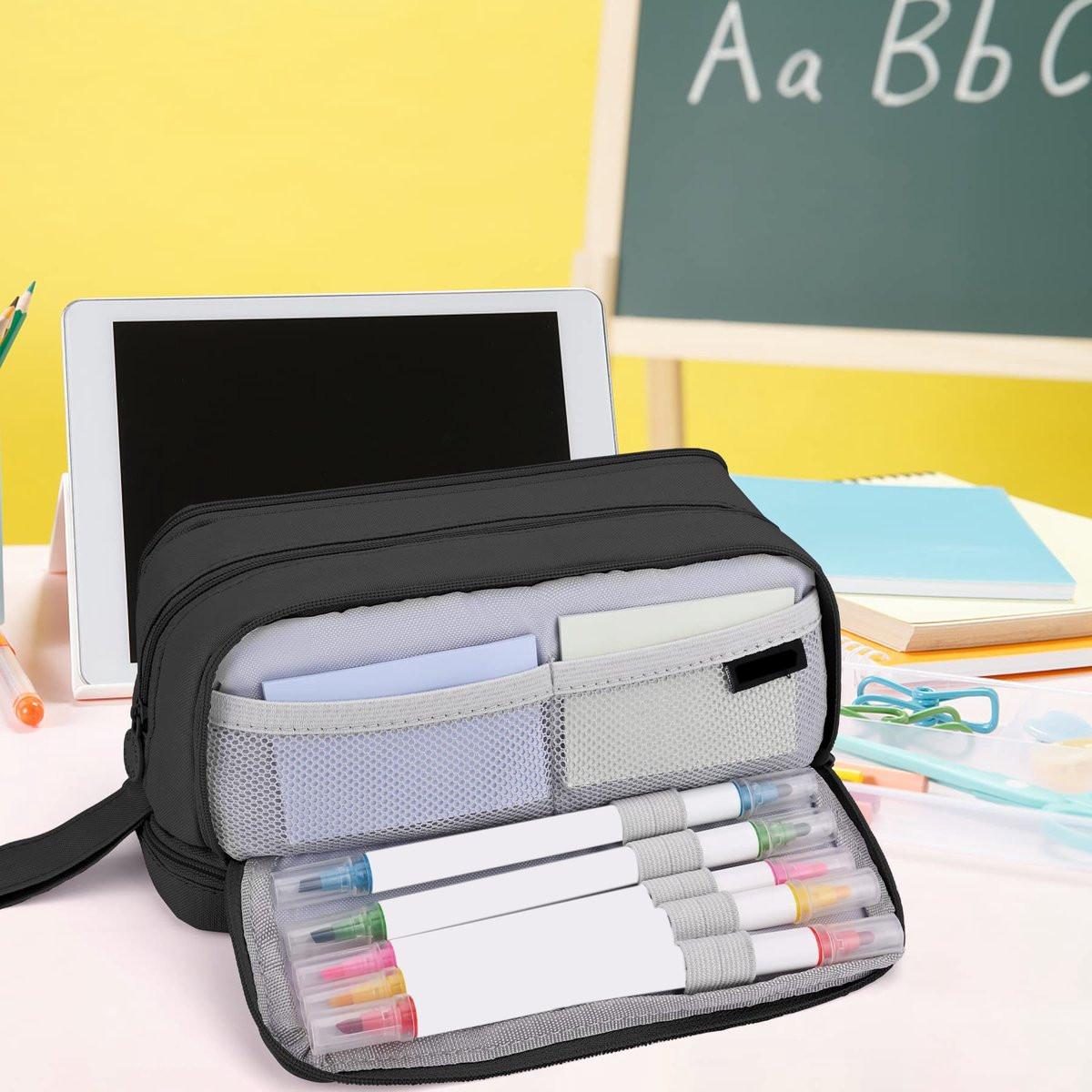 Pencil case - Pencil case - Pencil case for boys and girls - Multifunctional pencil case with compartments - School supplies - 22x11x9.5cm - Black.