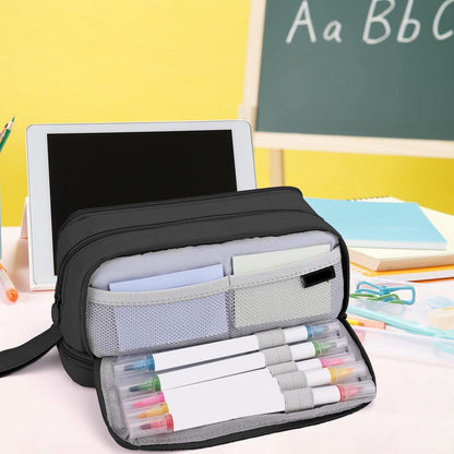 Pencil case - Pencil case - Pencil case for boys and girls - Multifunctional pencil case with compartments - School supplies - 22x11x9.5cm - Black.