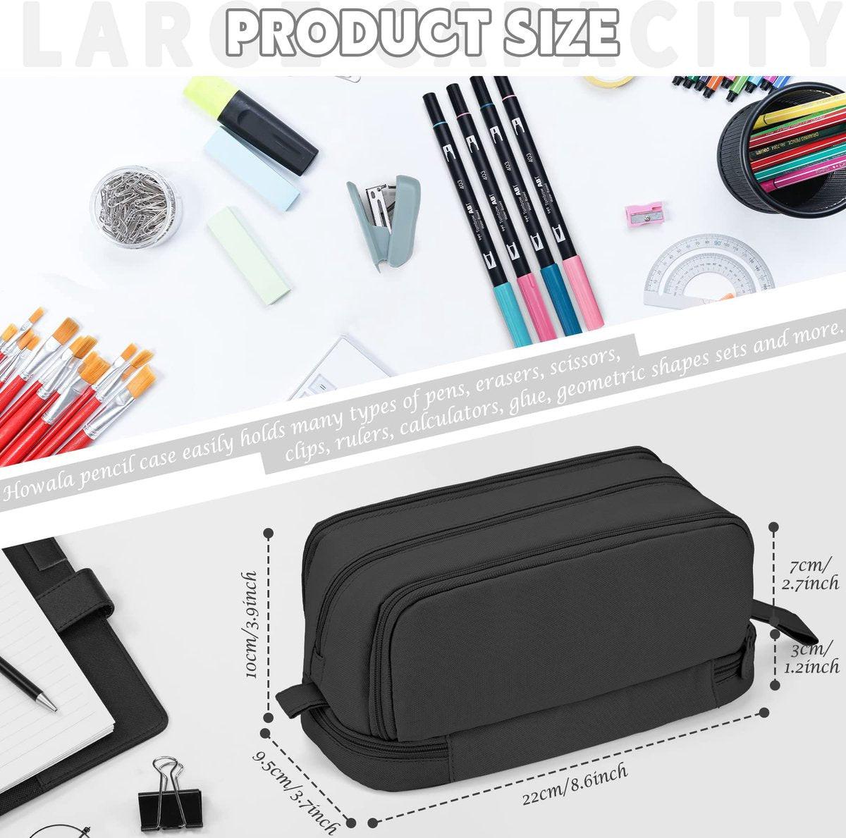 Pencil case - Pencil case - Pencil case for boys and girls - Multifunctional pencil case with compartments - School supplies - 22x11x9.5cm - Black.