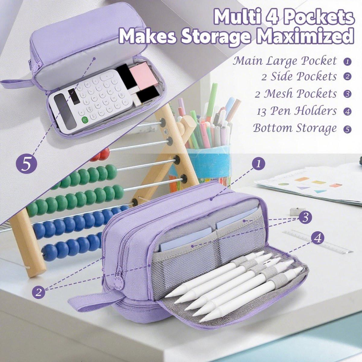 Pencil Case - Pencil Case - Pencil Case for Boys and Girls - Multifunctional Compartment Pencil Case - School Supplies - 22x11x9.5cm - Purple.