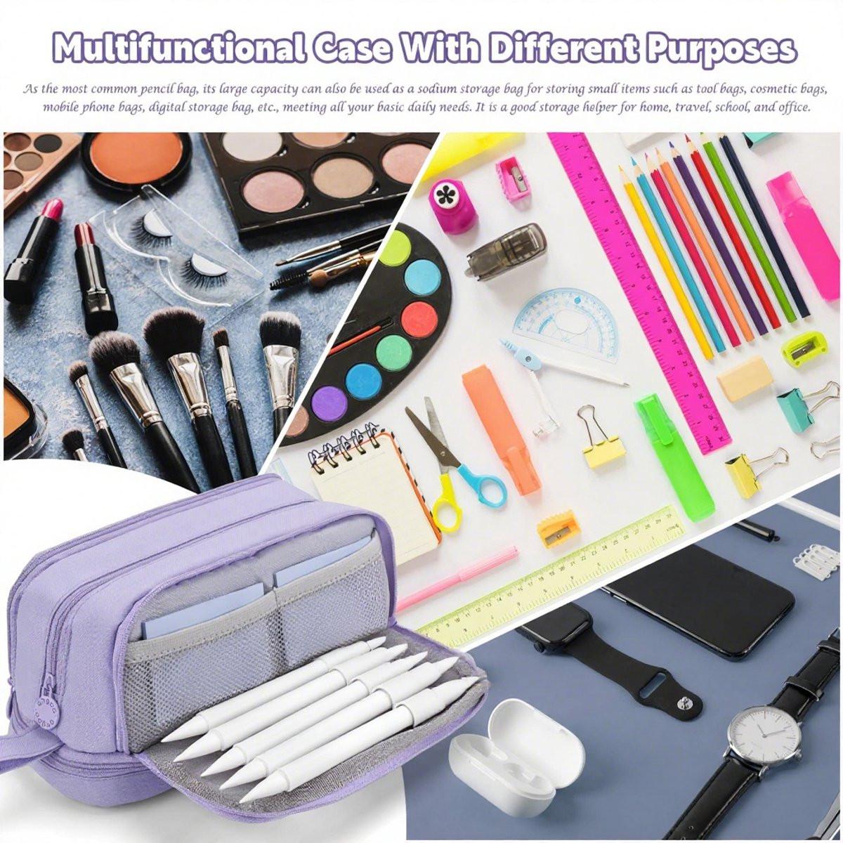 Pencil Case - Pencil Case - Pencil Case for Boys and Girls - Multifunctional Compartment Pencil Case - School Supplies - 22x11x9.5cm - Purple.