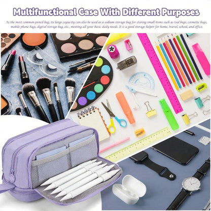 Pencil Case - Pencil Case - Pencil Case for Boys and Girls - Multifunctional Compartment Pencil Case - School Supplies - 22x11x9.5cm - Purple.