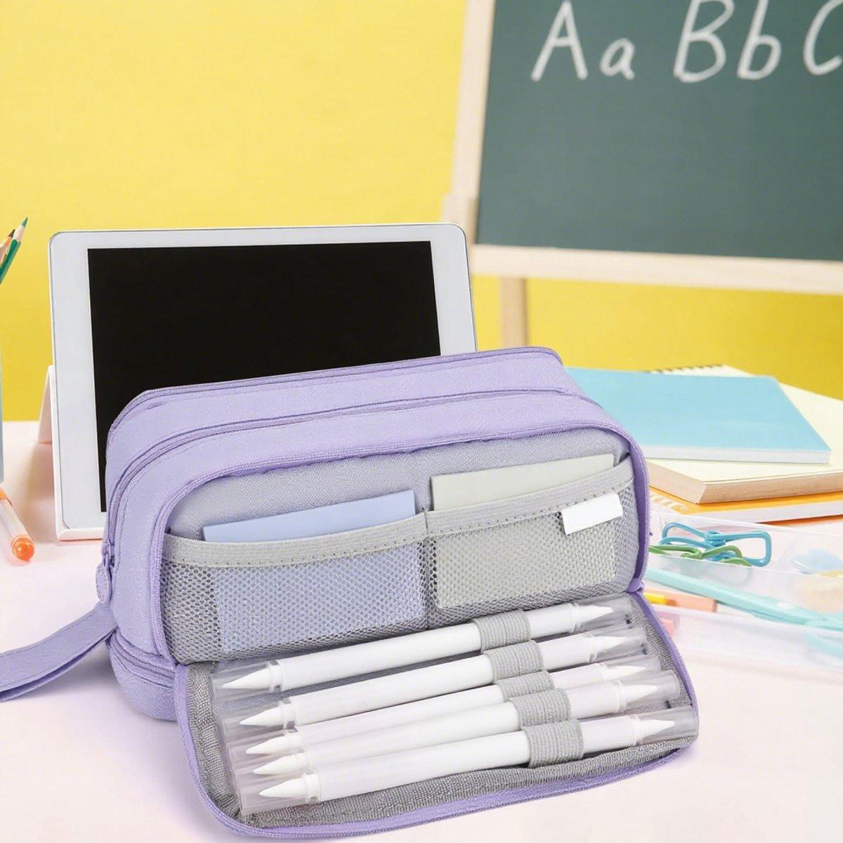 Pencil Case - Pencil Case - Pencil Case for Boys and Girls - Multifunctional Compartment Pencil Case - School Supplies - 22x11x9.5cm - Purple.