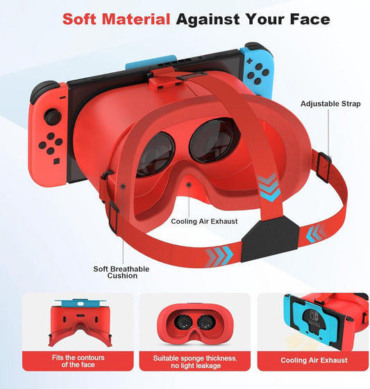 Compatible with Nintendo Switch VR headsets and OLED models, VR virtual reality glasses with adjustable HD lenses, comfortable headband, suitable for Nintendo Switch OLED VR 3D gaming glasses, suitable for boys.