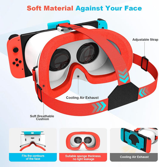 Compatible with Nintendo Switch VR headsets and OLED models, VR virtual reality glasses with adjustable HD lenses, comfortable headband, suitable for Nintendo Switch OLED VR 3D gaming glasses, suitable for boys.
