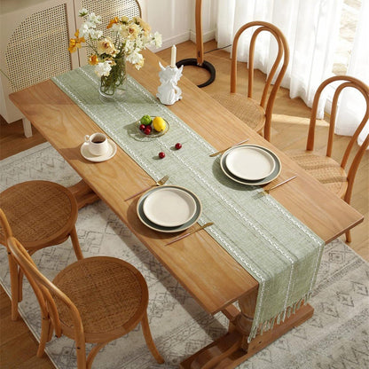 Striped Woven Table Runner - Embroidered Woven Table Runner with Tassels - Bohemian Style Striped Woven Table Runner - For Parties, Christmas, Kitchen, Dinner, Birthday Table Decorations - 33 x 305 cm
