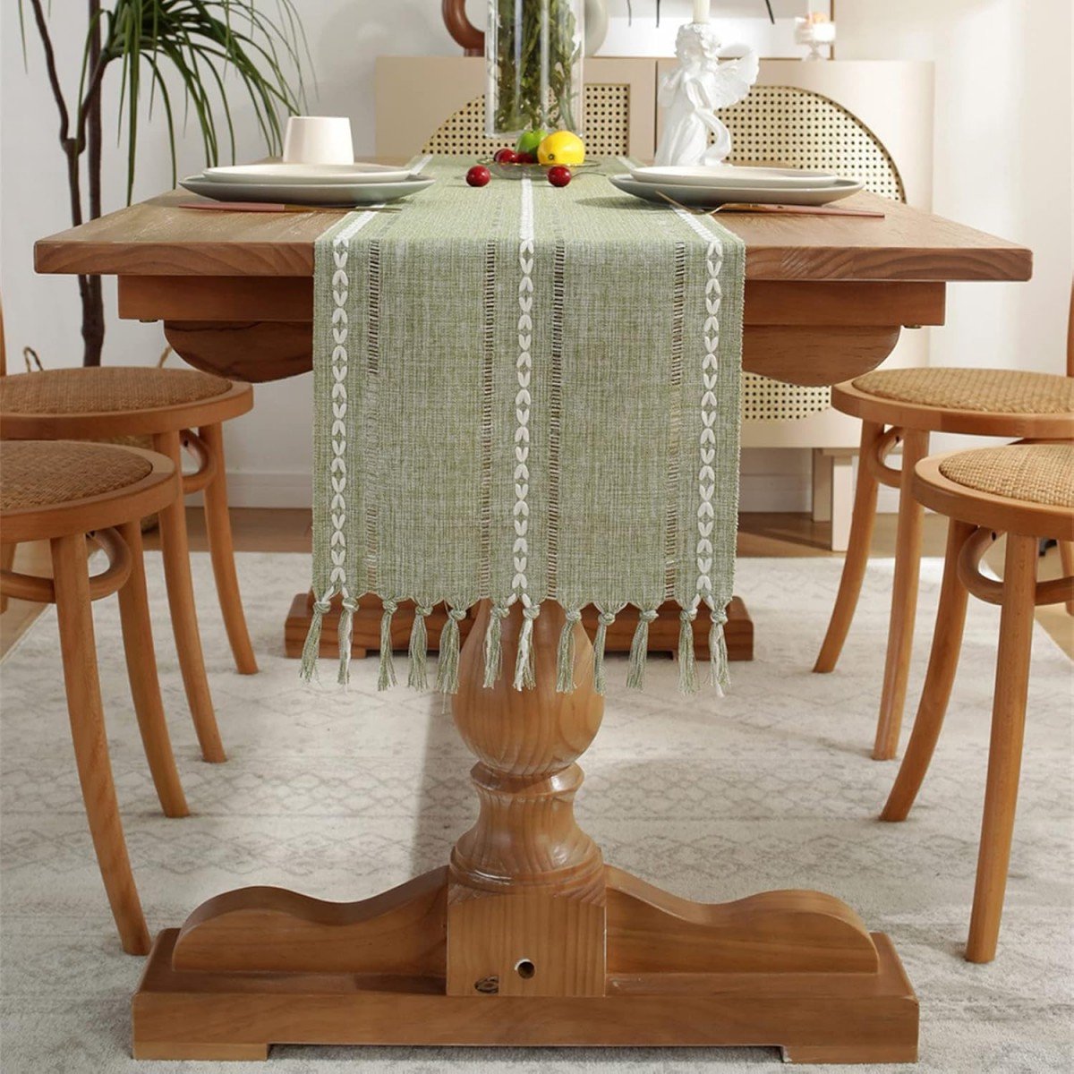Striped Woven Table Runner - Embroidered Woven Table Runner with Tassels - Bohemian Style Striped Woven Table Runner - For Parties, Christmas, Kitchen, Dinner, Birthday Table Decorations - 33 x 305 cm