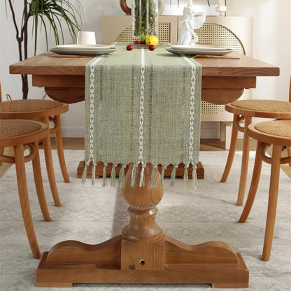 Striped Woven Table Runner - Embroidered Woven Table Runner with Tassels - Bohemian Style Striped Woven Table Runner - For Parties, Christmas, Kitchen, Dinner, Birthday Table Decorations - 33 x 305 cm