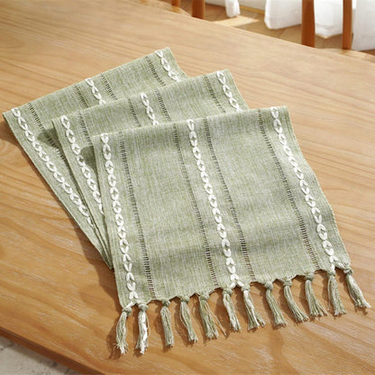 Striped Woven Table Runner - Embroidered Woven Table Runner with Tassels - Bohemian Style Striped Woven Table Runner - For Parties, Christmas, Kitchen, Dinner, Birthday Table Decorations - 33 x 305 cm