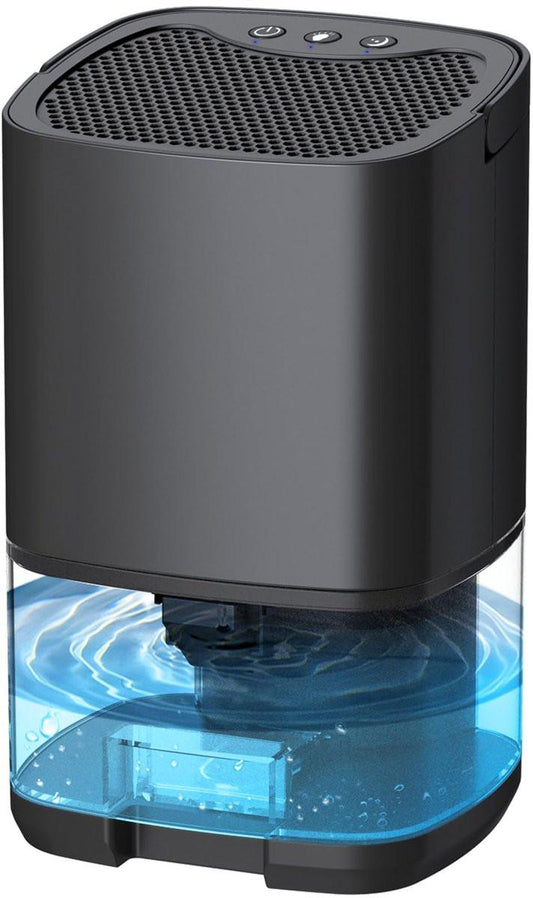 Ultra-quiet smart air dehumidifier - 1L capacity - Dehumidifier for bedroom, bathroom, basement, house - 2 in 1 - Small - Quiet - Black.