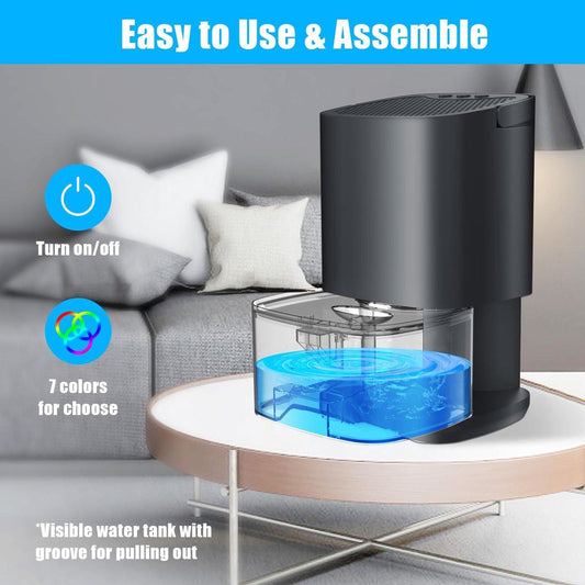 Ultra-quiet smart air dehumidifier - 1L capacity - Dehumidifier for bedroom, bathroom, basement, house - 2 in 1 - Small - Quiet - Black.