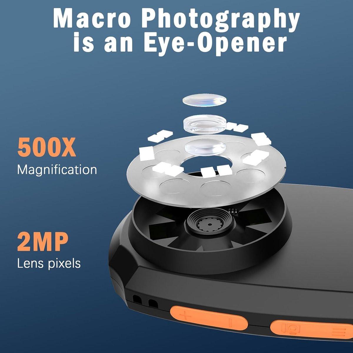 Microscope - Children's Microscope - Portable Digital Microscope for Children and Adults - 5.1 cm Color Screen - 500x Magnification - 8 Built-in LED Lights.