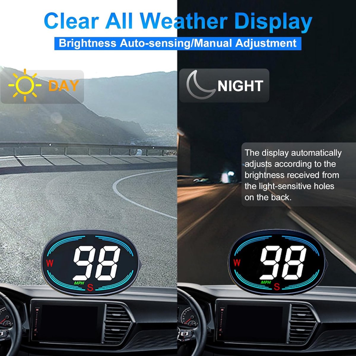 Speedometer - GPS Speedometer - Car Accessories - Universal Head-Up Display - MPH Speedometer - Plug and Play USB Connection - with Compass and Speed Alarm - for all vehicles