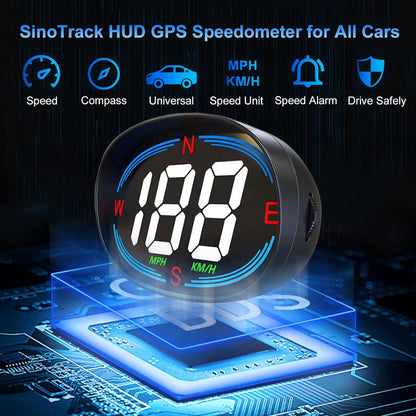 Speedometer - GPS Speedometer - Car Accessories - Universal Head-Up Display - MPH Speedometer - Plug and Play USB Connection - with Compass and Speed Alarm - for all vehicles