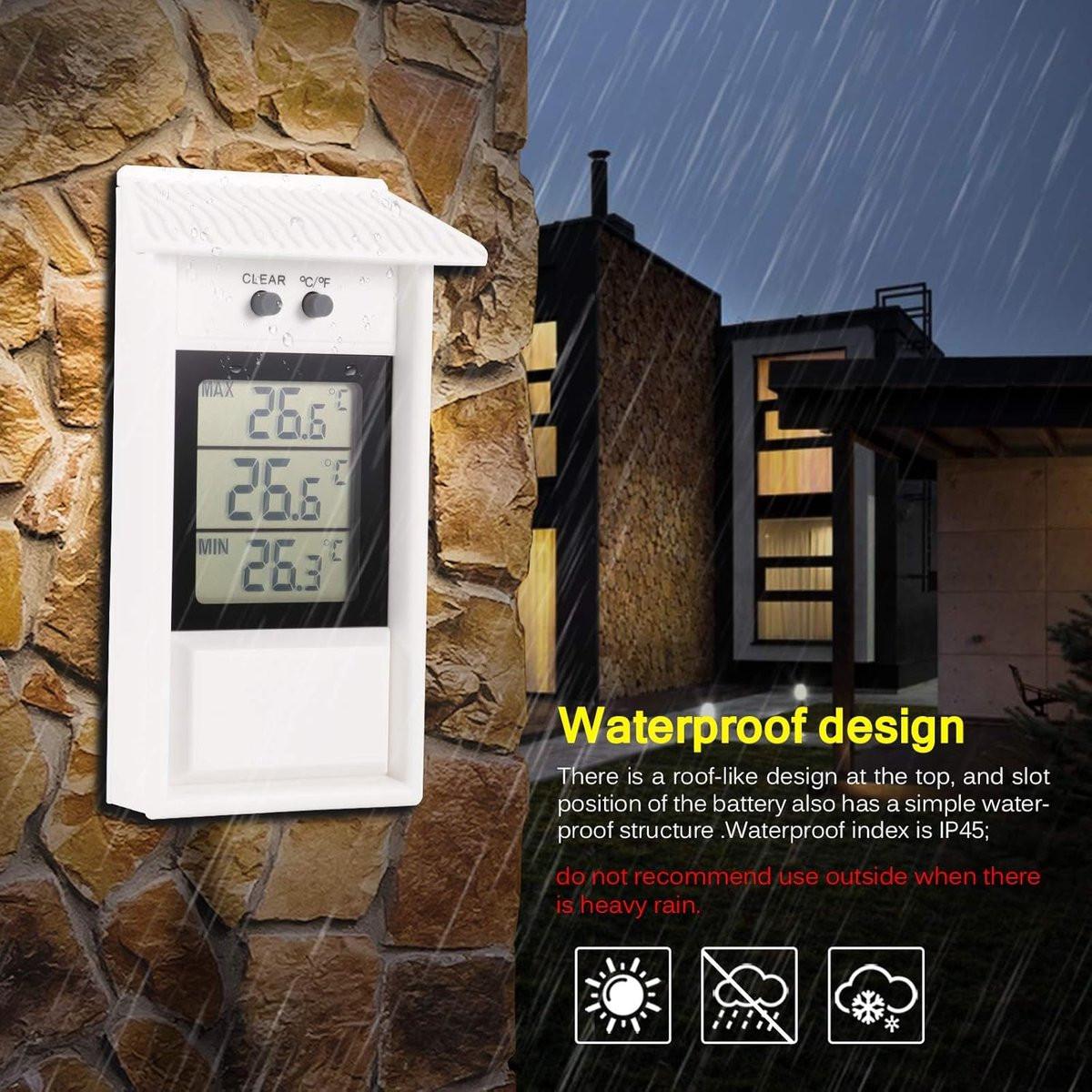 Indoor and outdoor thermometer - Thermometer - Hygrometer - Weather station - Digital thermometer - Weatherproof for indoor and outdoor use - Wit.