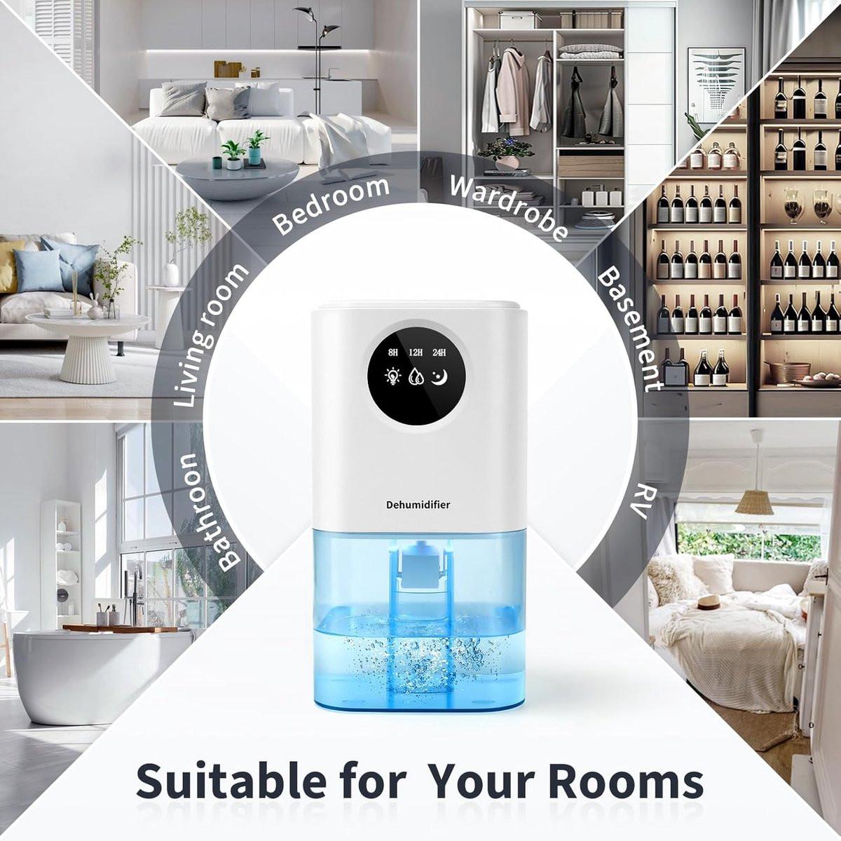 Dehumidifier - Ultra-Quiet Smart Dehumidifier - Home Dehumidifier - Ultra-Quiet Portable Dehumidifier - For Drying Laundry - Dehumidifies Bedrooms, Bathrooms, Wardrobes, and Caravans - White.