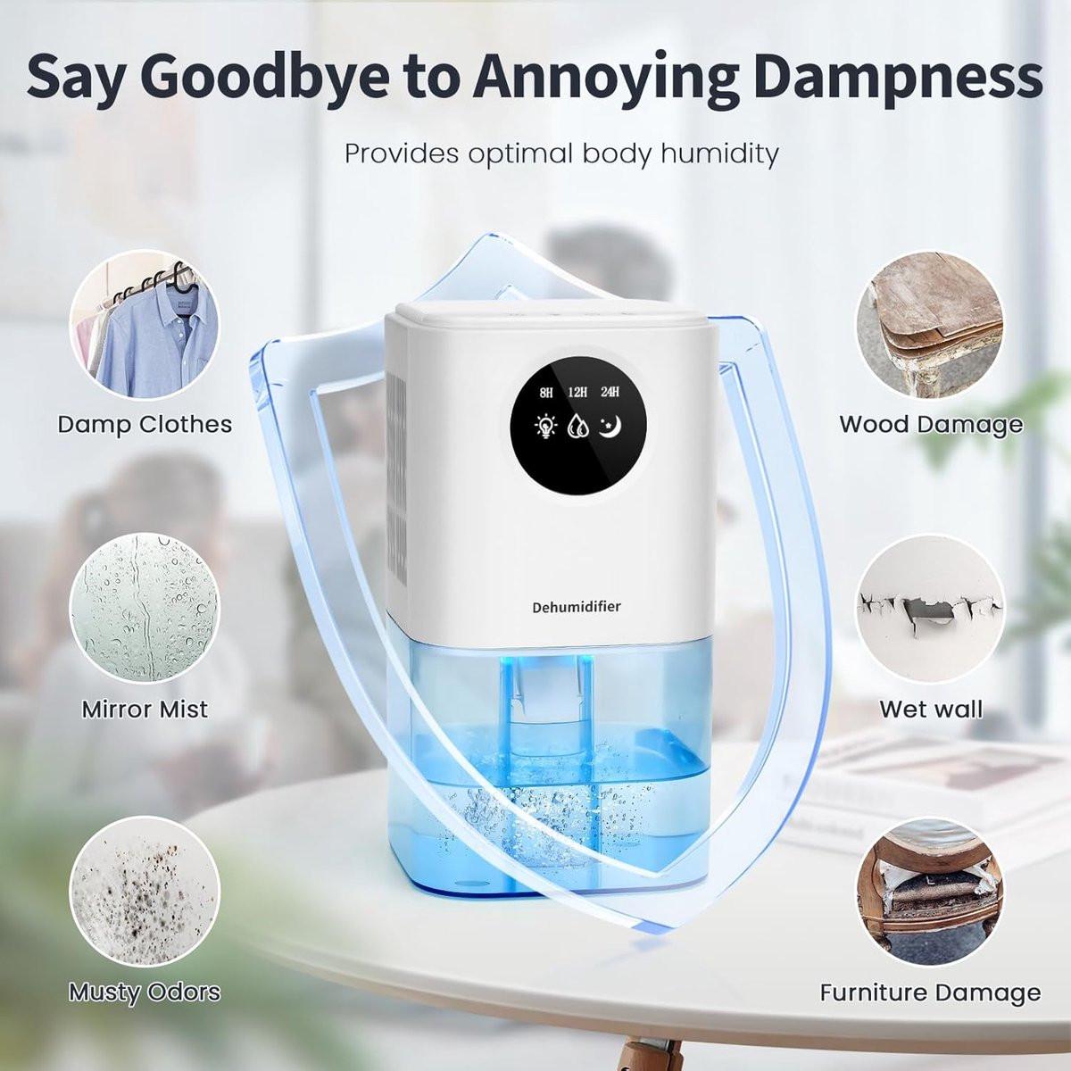 Dehumidifier - Ultra-Quiet Smart Dehumidifier - Home Dehumidifier - Ultra-Quiet Portable Dehumidifier - For Drying Laundry - Dehumidifies Bedrooms, Bathrooms, Wardrobes, and Caravans - White.