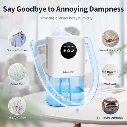 Dehumidifier - Ultra-Quiet Smart Dehumidifier - Home Dehumidifier - Ultra-Quiet Portable Dehumidifier - For Drying Laundry - Dehumidifies Bedrooms, Bathrooms, Wardrobes, and Caravans - White.