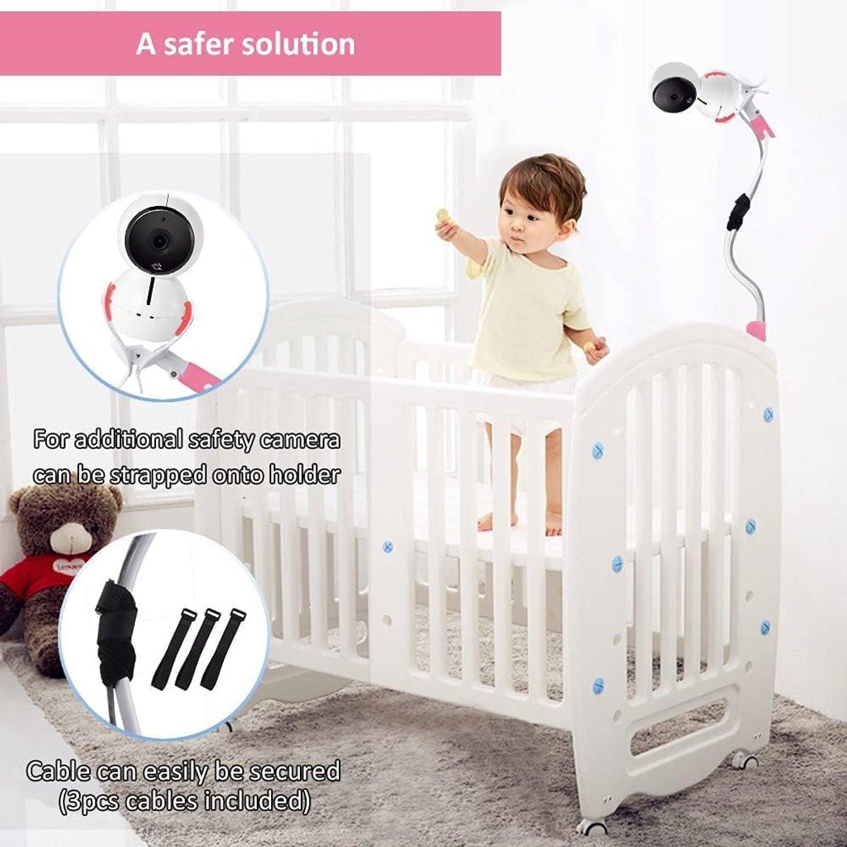 Babyfoon Camera Mount, Camera Holder, Baby Monitor Mount with 3 Straps, No Drilling Required, Flexible and Adjustable, Universal Baby Monitor Mount, Compatible with Most Baby Monitors (Pink).