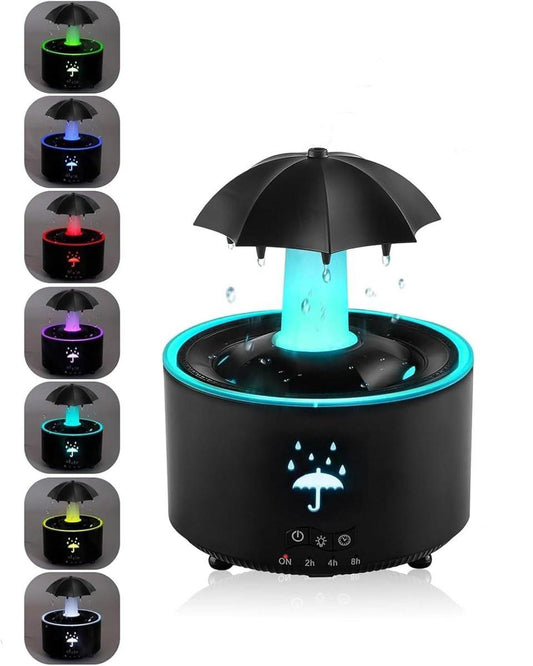 Aromatherapy Humidifier - Umbrella Humidifier - 300ml Rotating Humidifier for Bedroom with Remote Control and Timer - 7-Color LED - Humidifier for Living Room or Children's Room - Humidifiers (Black).