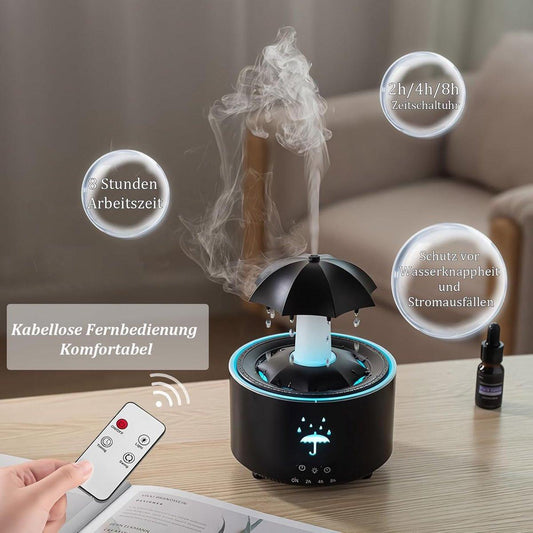 Aromatherapy Humidifier - Umbrella Humidifier - 300ml Rotating Humidifier for Bedroom with Remote Control and Timer - 7-Color LED - Humidifier for Living Room or Children's Room - Humidifiers (Black).