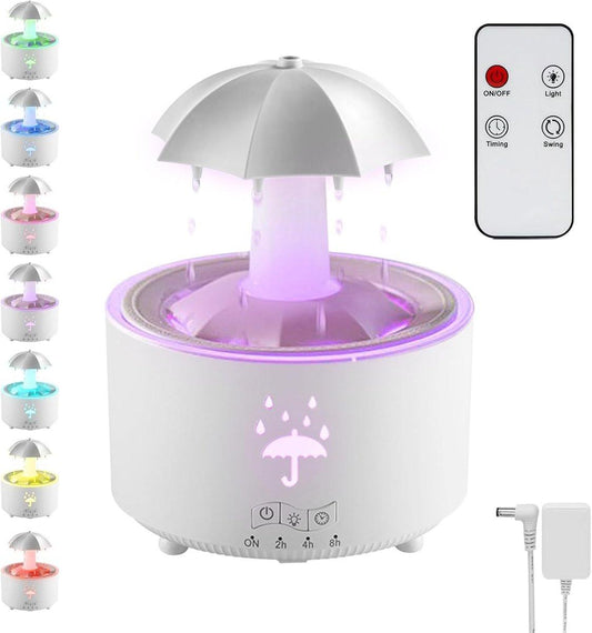 Aromatherapy Humidifier - Umbrella Humidifier - 300ml Rotating Humidifier for Bedroom with Remote Control and Timer - 7-Color LED Humidifier for Living Room or Children's Room - Humidifiers (White).
