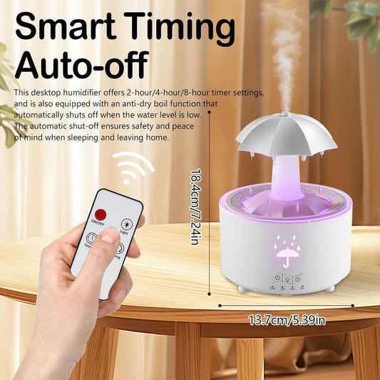 Aromatherapy Humidifier - Umbrella Humidifier - 300ml Rotating Humidifier for Bedroom with Remote Control and Timer - 7-Color LED Humidifier for Living Room or Children's Room - Humidifiers (White).