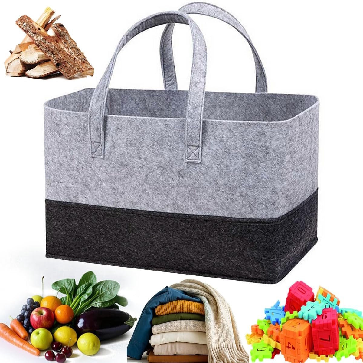 5 pcs Tote bag, shopping bag, foldable shopping basket, large shopping bag, felt tote bag, reusable shopping bag, felt shopping basket, suitable for shopping, travel, storage