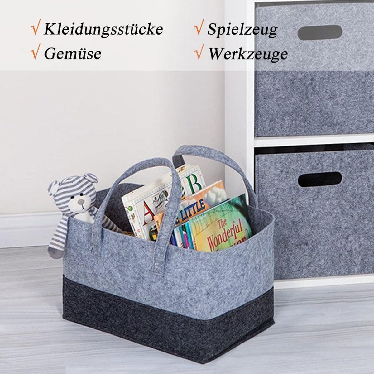 5 pcs Tote bag, shopping bag, foldable shopping basket, large shopping bag, felt tote bag, reusable shopping bag, felt shopping basket, suitable for shopping, travel, storage