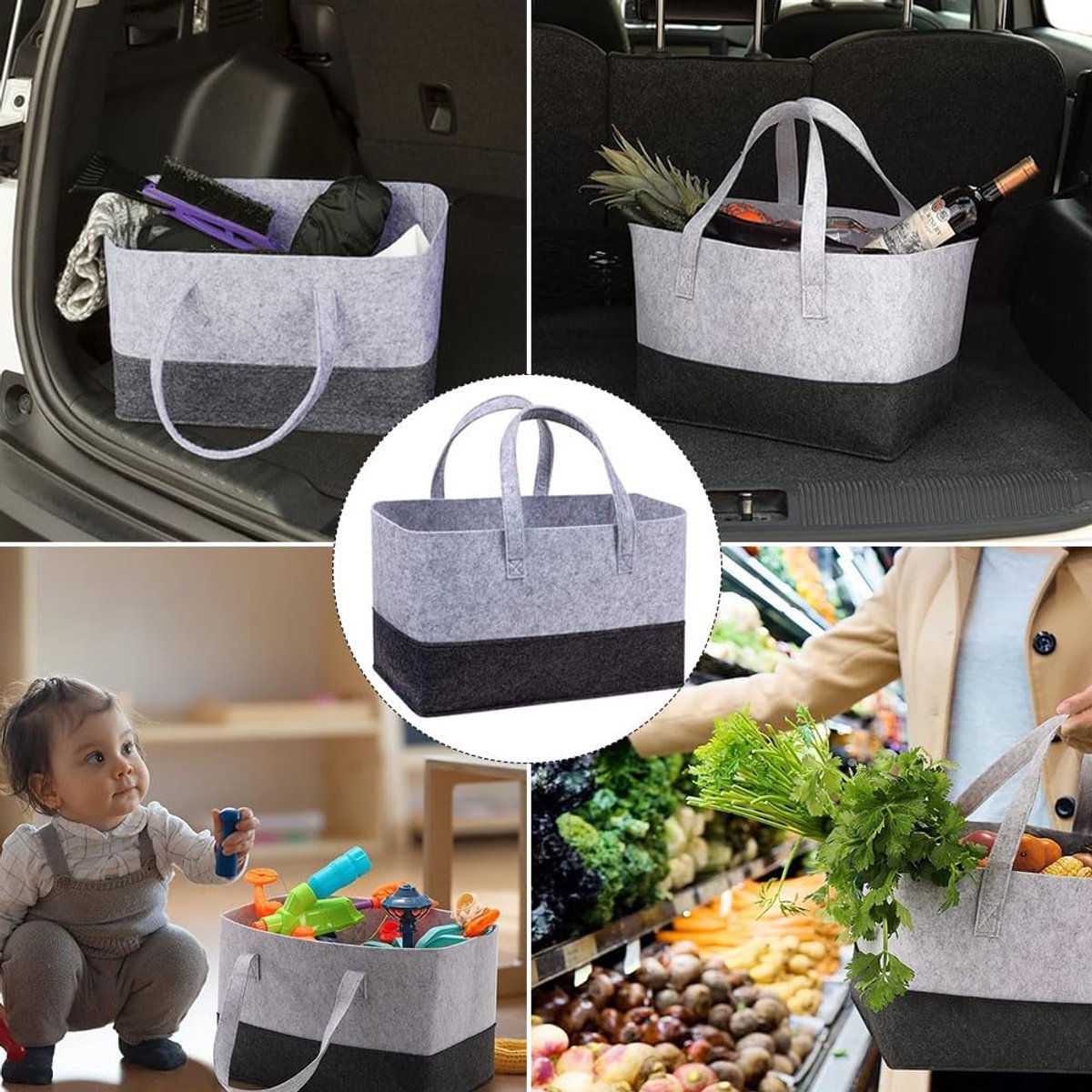 5 pcs Tote bag, shopping bag, foldable shopping basket, large shopping bag, felt tote bag, reusable shopping bag, felt shopping basket, suitable for shopping, travel, storage