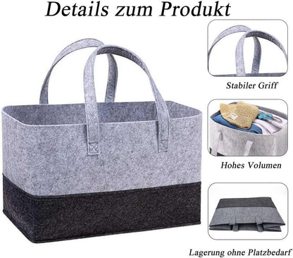 5 pcs Tote bag, shopping bag, foldable shopping basket, large shopping bag, felt tote bag, reusable shopping bag, felt shopping basket, suitable for shopping, travel, storage