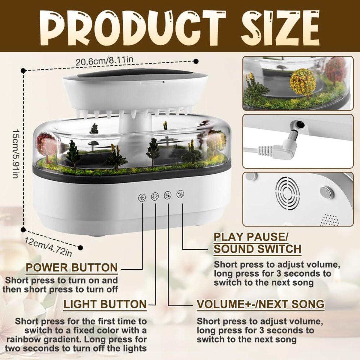 Humidifiers - Aromatherapy Humidifier - Bedroom Humidifier - With 7-Color Night Light and Music - Raindrop Landscape Humidifier - Aroma Diffuser for Essential Oils - Humidifier - Air Humidifier - Wit.