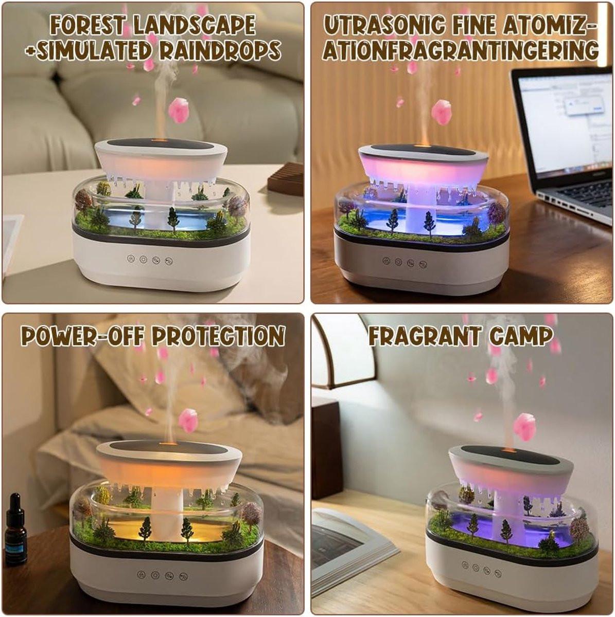 Humidifiers - Aromatherapy Humidifier - Bedroom Humidifier - With 7-Color Night Light and Music - Raindrop Landscape Humidifier - Aroma Diffuser for Essential Oils - Humidifier - Air Humidifier - Wit.