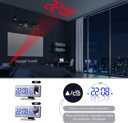 Radio Wekker digital projection with 4 dimmers and 180° rotation - 2 sounds - Groot 7.4'' mirror screen Black-Blue