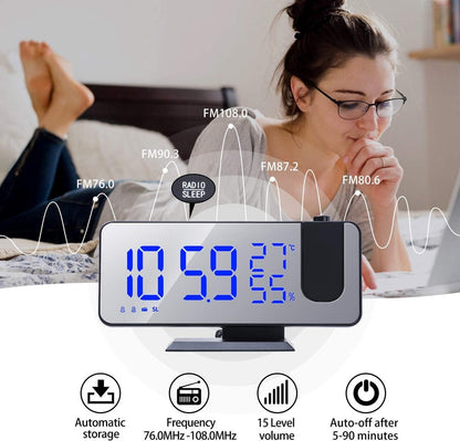 Radio Wekker digital projection with 4 dimmers and 180° rotation - 2 sounds - Groot 7.4'' mirror screen Black-Blue