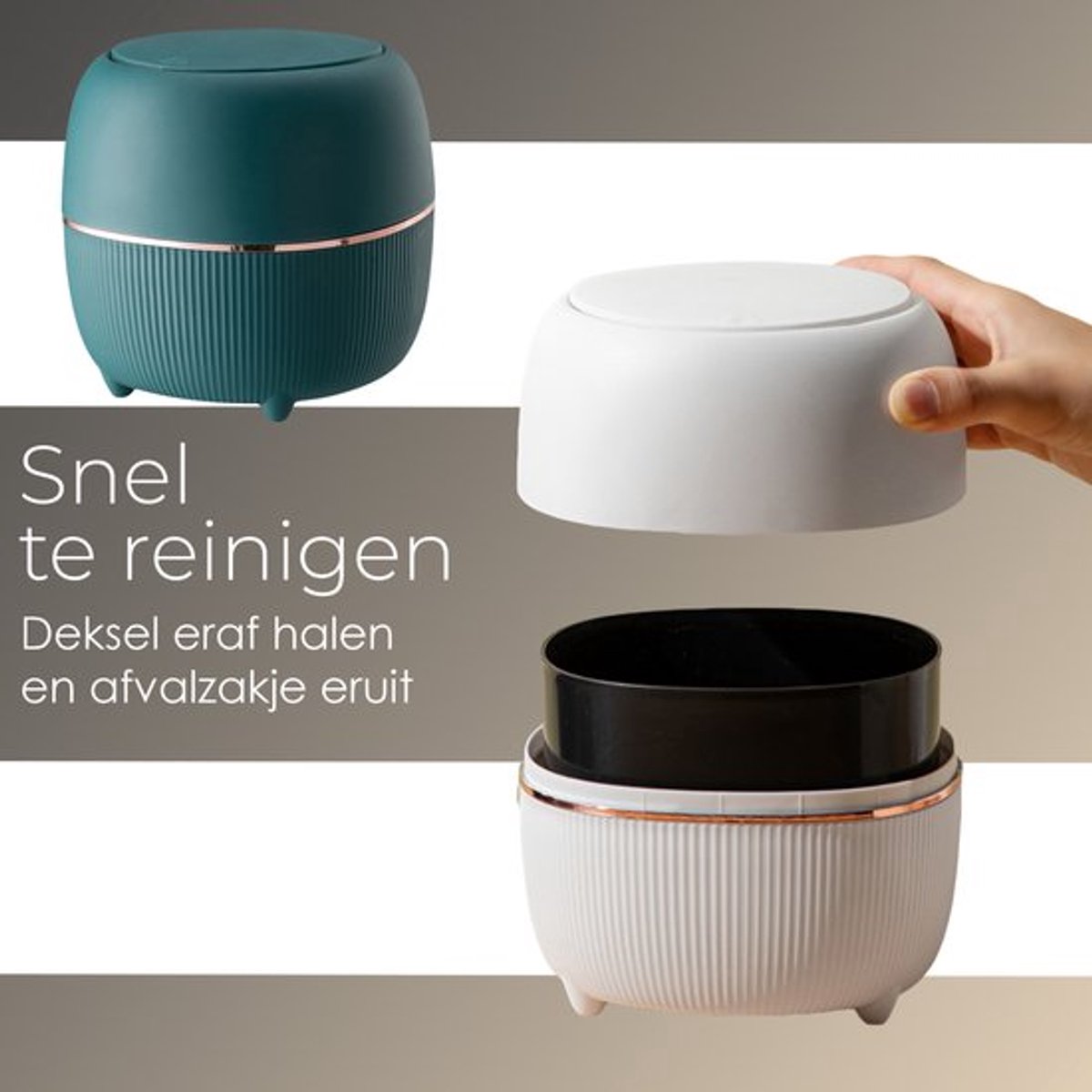 Klein Prullenbak - Designer Trash Can with Lid - Mini Prullenbak - Small trash can ideal for the countertop, desk, bathroom or table - Tabletop Trash Can - Wit