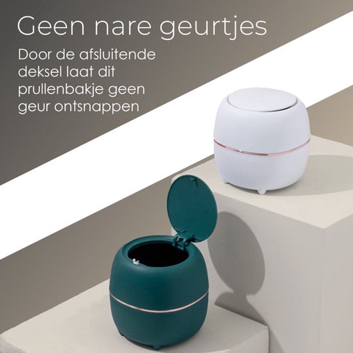 Klein Prullenbak - Designer Trash Can with Lid - Mini Prullenbak - Small trash can ideal for the countertop, desk, bathroom or table - Tabletop Trash Can - Wit