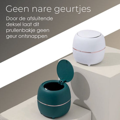 Klein Prullenbak - Designer Trash Can with Lid - Mini Prullenbak - Small trash can ideal for the countertop, desk, bathroom or table - Tabletop Trash Can - Wit