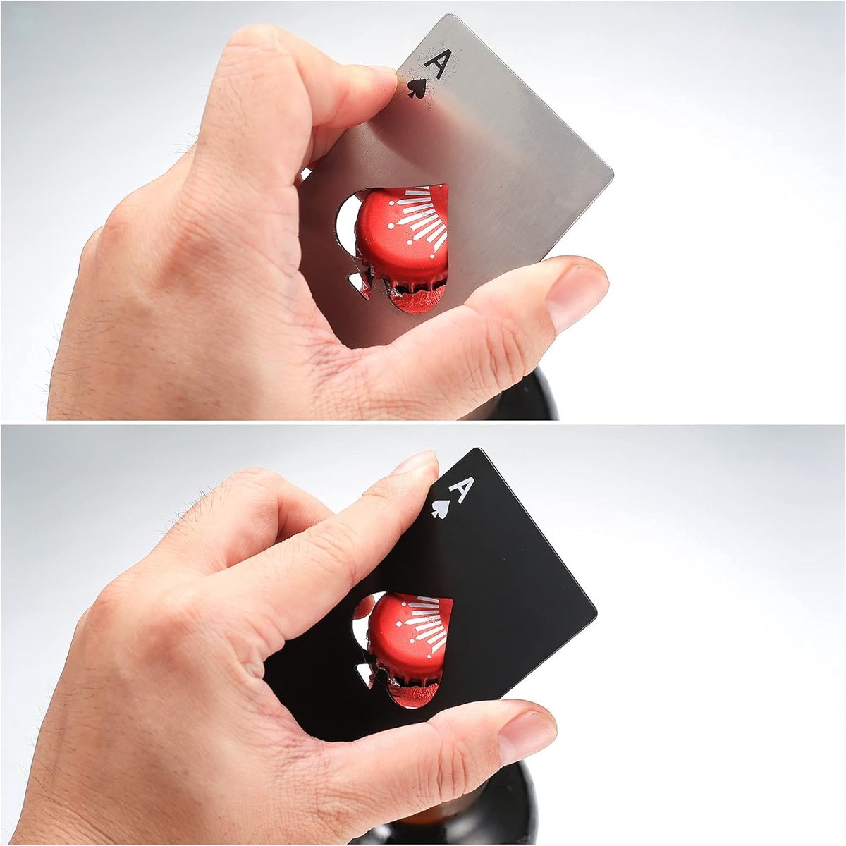 Bottle opener set - Practical and fun bottle opener - Fits in a wallet - Ideal gift for dad - Beers - Soft drinks - Baking soda and poker - Black and silver (20 - Black - White).