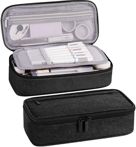 Pencil case - Highlighter case - Canvas pencil case 23x11x6.5 cm with zipper - Pencil case for boys and girls - School supplies - Black.