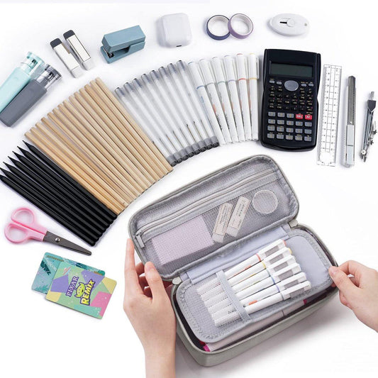 Large capacity pencil case, storage case, high-value, large capacity pencil case, stationery storage, makeup bag, office supplies, gray.